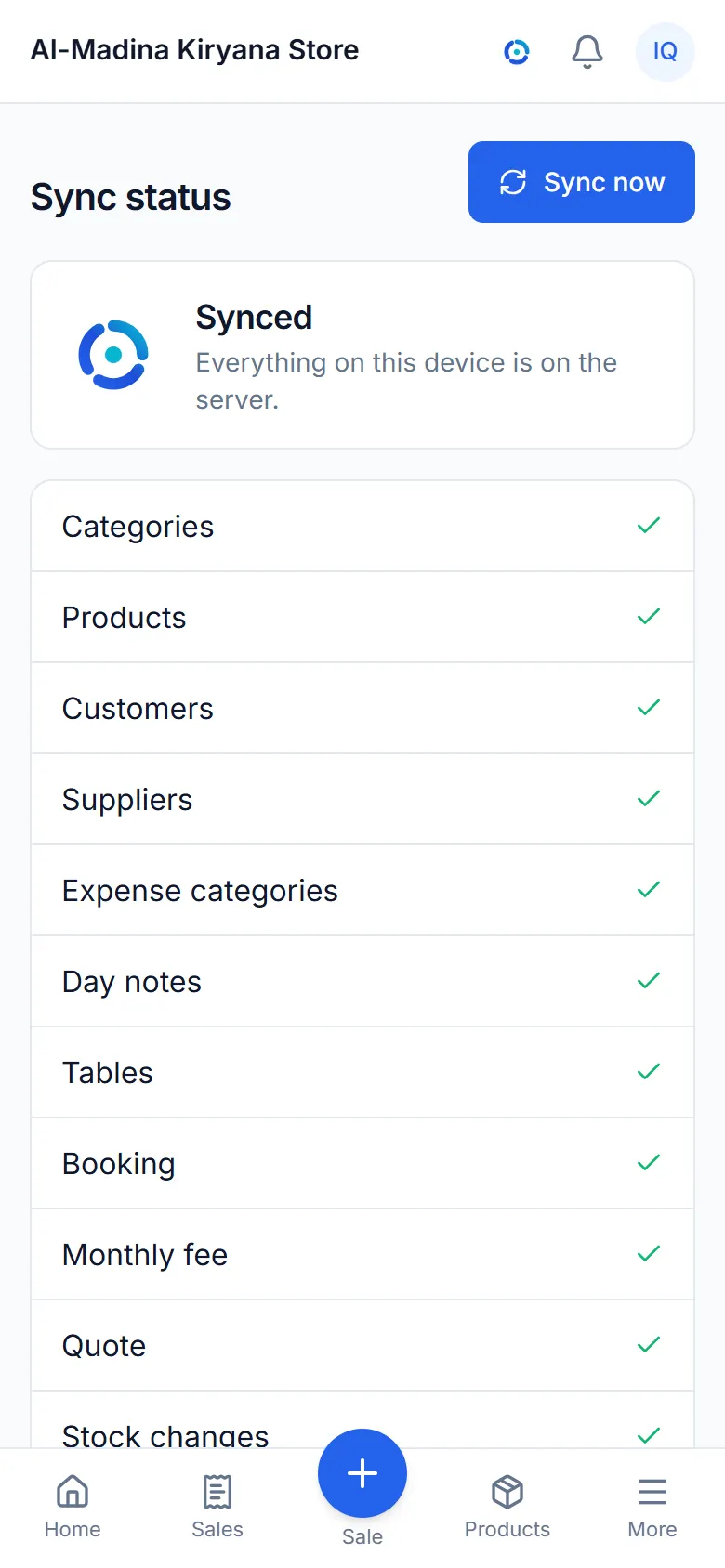 The sync status page showing everything is synced.